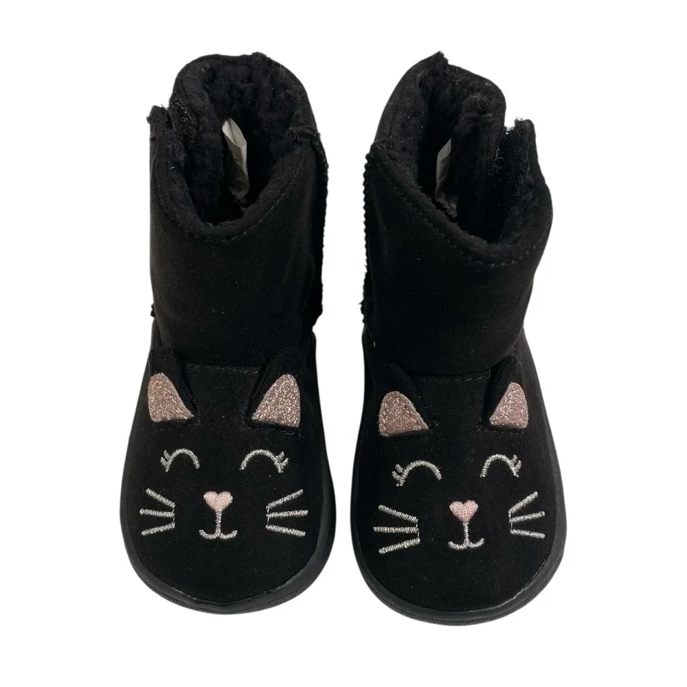 Wonder Nation Adorable Black Infants Boots With Cat‎ Face Size 2 SU